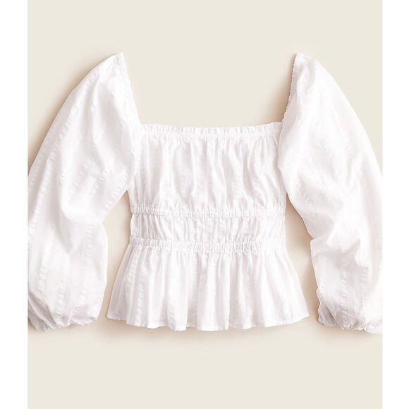 J. Crew  Puff-sleeve Textured Cotton Top - Picture 1 of 4